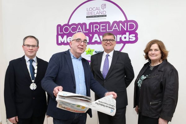 NO REPRODUCTION FEE: Attending the Launch of the 5th Annual Local Ireland Media Awards, sponsored by the National Lottery were from left; David Ryan, President Local Ireland and Managing Director, Nenagh Guardian, Dan Linehan, Manging Director, Irish Times Regional Newspapers, Michael Hayes, Marketing Manager, National Lottery, Dr. Jane Suiter, Chair, judging panel.  Pic: Mac Innes Photography